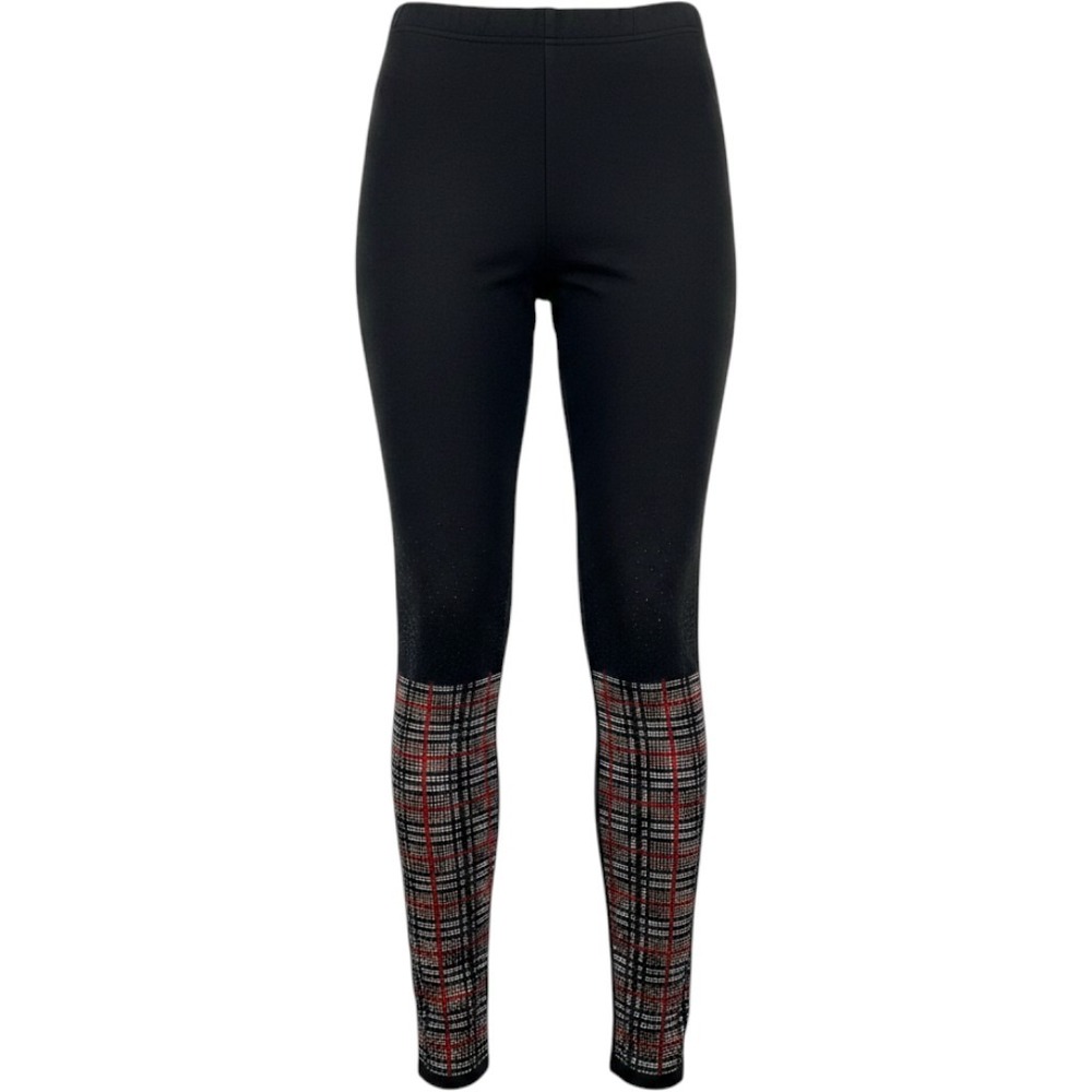 KISS & LOVE Women's Black‎ Leggings Size L Rhinestone Plaid Stretch Fashion